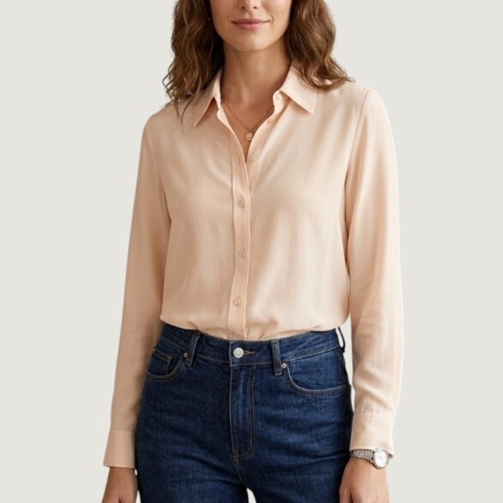 Talbots Womens Size 4 Peach Stretch Silk Button Down Long Sleeve Blouse Shirt